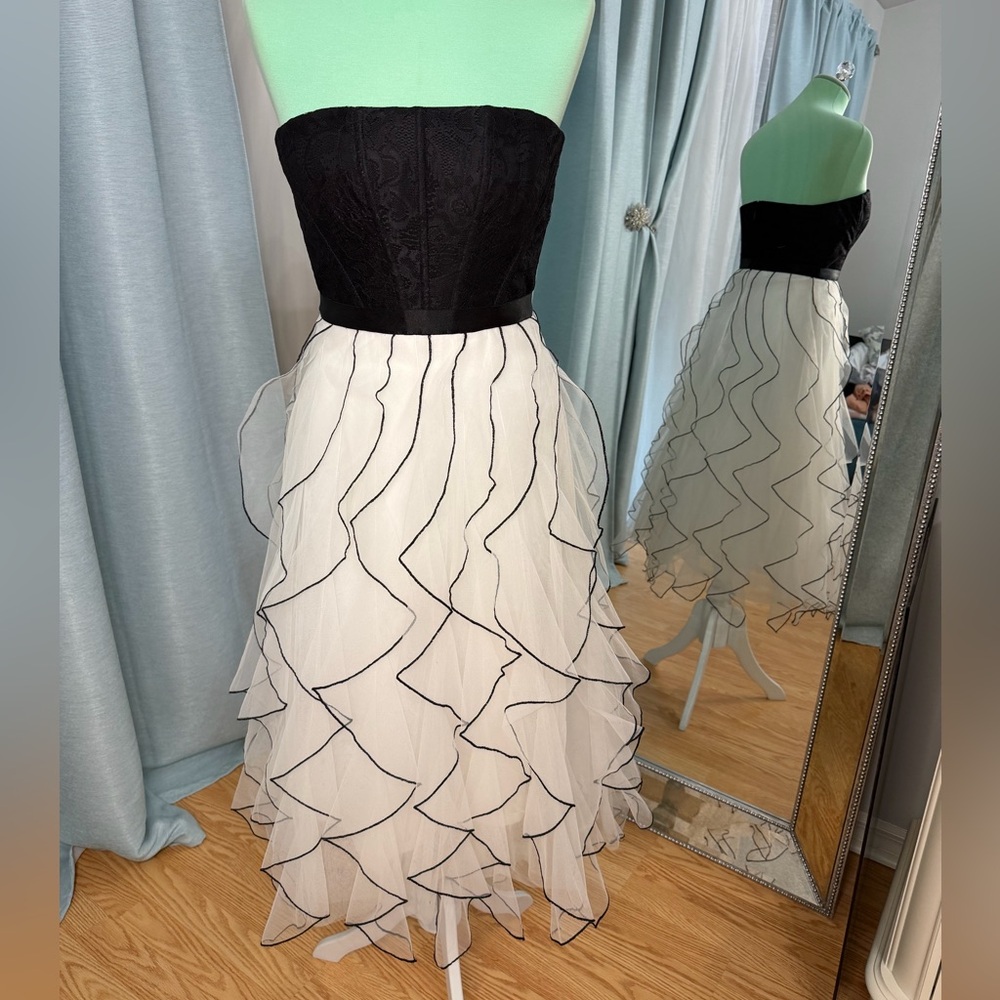 BCBG cocktail Elegant Black and White Strapless Dress